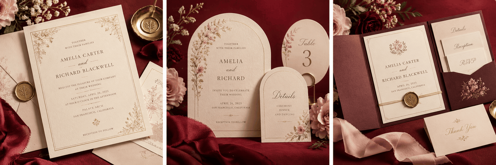 Folded wedding programme and menu card
