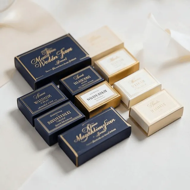 Navy and cream custom matchbox favours