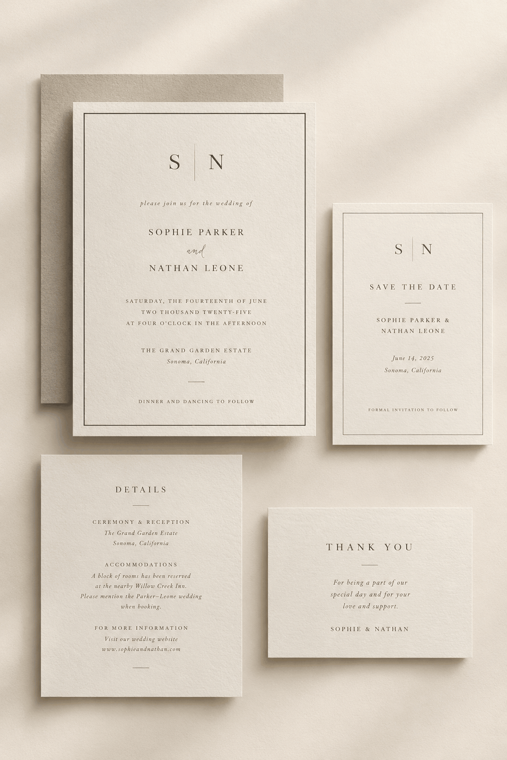 RSVP and details cards on a table