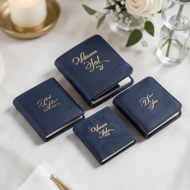 Navy mini notebooks with a gold foil monogram cover