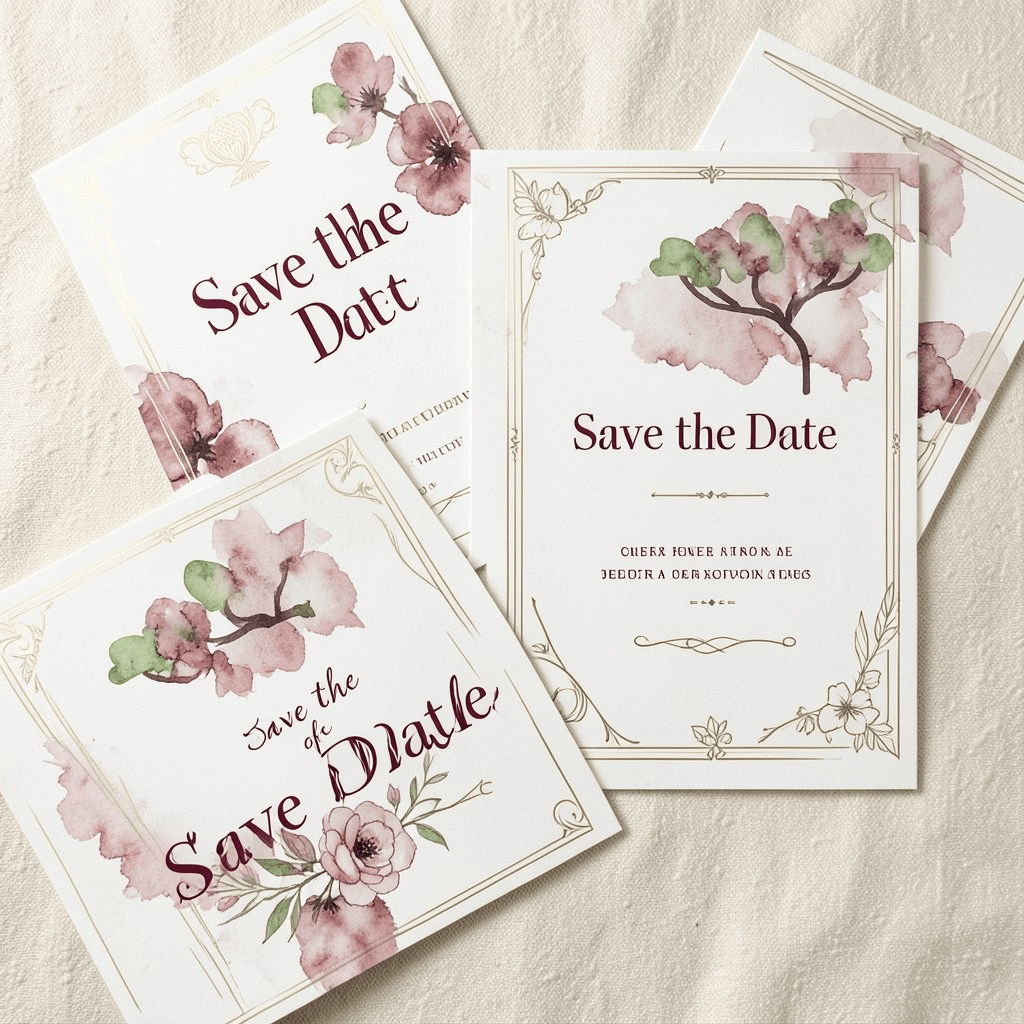 Save the date cards with watercolour flowers